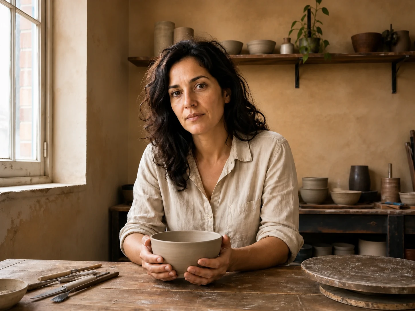 Portrait relit with a soft studio key light